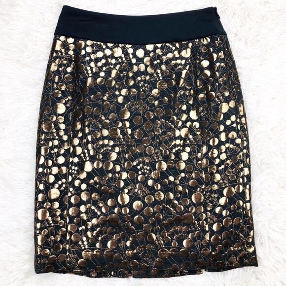The Limited Black Gold Metallic Pencil Skirt Size 2 - Picture 1 of 7